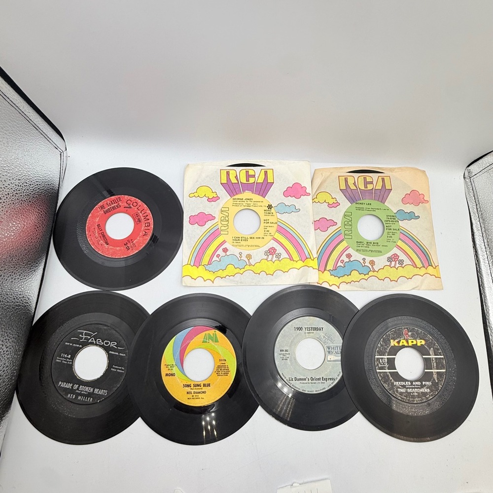 Lot of 6 Vintage 45 RPM Vinyl Records Neil Diamond George Jones Searchers 7 Inch